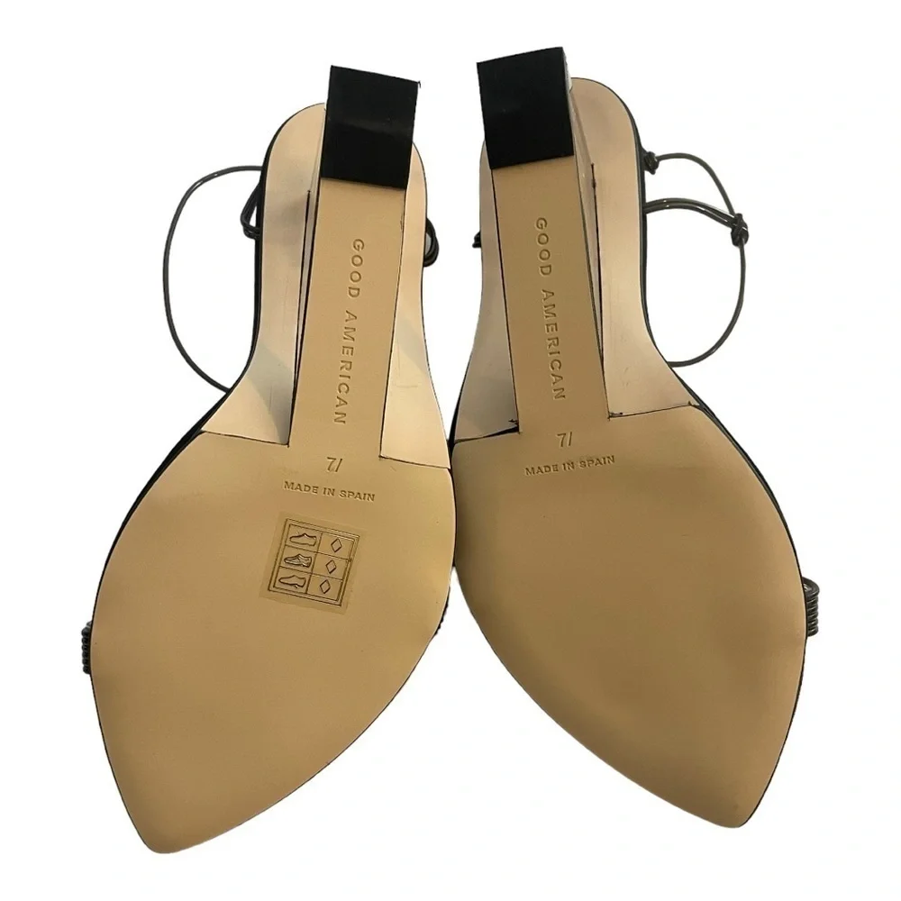 Good American PVC smoky clear wedge ankle strap shoes NWT